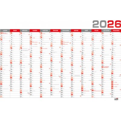 Baloušek Nástěnný roční B1 červený BKA5-26 Baloušek 20 2026 – Zboží Dáma