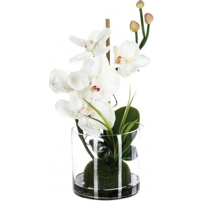 Umělá orchidej se skleněnou vázou bílá – Hledejceny.cz