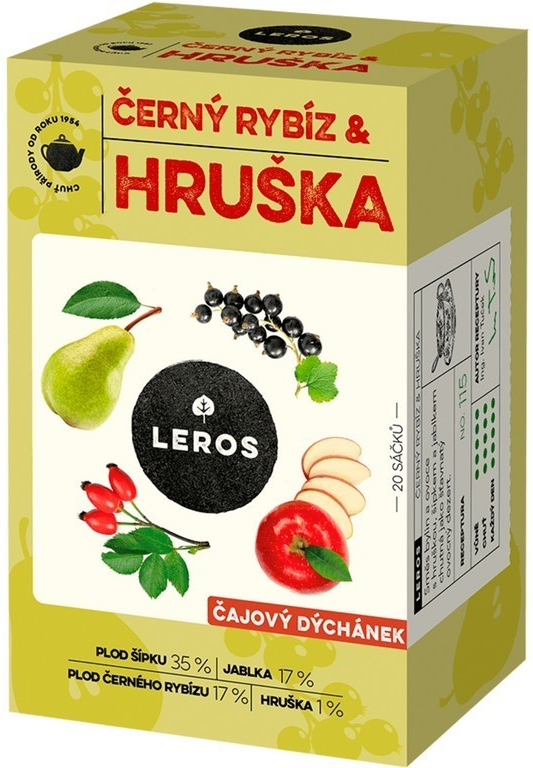 Leros Čajový dýchánek černý rybíz & hruška 20 x 2,5 g