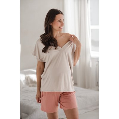 Bambusové těhotenské kojící tričko krátky rukáv Moon Light Beige – Zboží Dáma