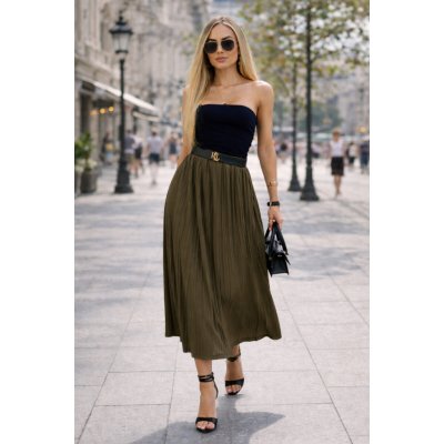 Fashionweek dámská maxi skládaná plisovaná sukně BRAND14 khaki – Zboží Dáma