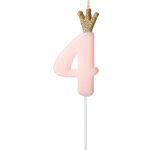 PartyDeco Svíčka na dort s korunkou “4” SVĚTLE RŮŽOVÁ 9,5 cm – Sleviste.cz