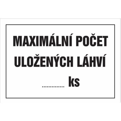 Značka MAXIMÁLNÍ POČET ULOŽENÝCH LÁHVÍ ... ks, samolepicí fólie, 148 × 210 mm – Zbozi.Blesk.cz