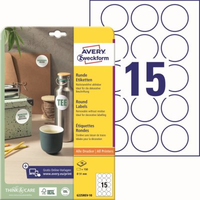 Avery Zweckform 6225REV-10 Kulaté etikety 51mm 150 ks bílá – Zboží Dáma
