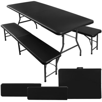 Pro-Tech shop Skládací zahradní stůl 180 cm + 2 lavice - černý 75154 5900779940239 – Hledejceny.cz