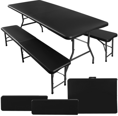 Pro-Tech shop Skládací zahradní stůl 180 cm + 2 lavice - černý 75154 5900779940239