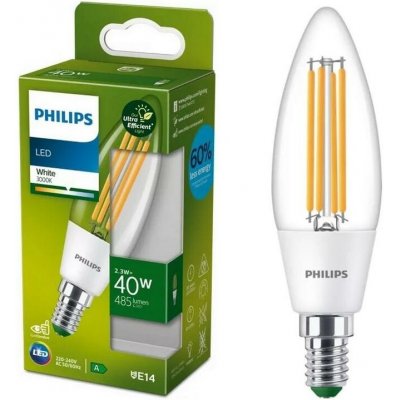 Philips 8719514435759 LED filamentová žárovka 1x2,3W/40W E14 485lm 3000K čirá, Ultra Efficient – Hledejceny.cz