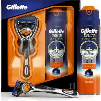 Gillette Fusion ProGlide Flexball holicí strojek + Sensitive gel na holení 170 ml dárková sada