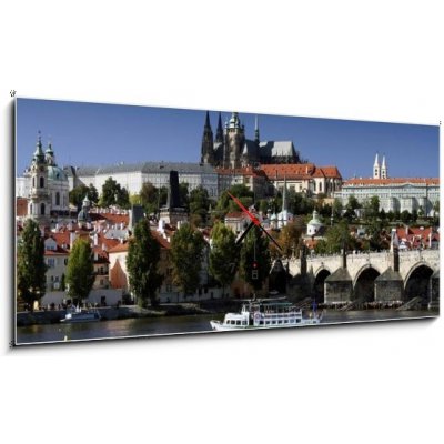 Obraz s hodinami 1D panorama - 120 x 50 cm - prague castle pražský hrad – Zboží Mobilmania