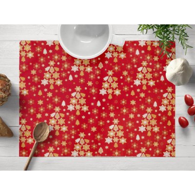 Biante Vánoční bavlna prostírání Sandra SA-408 Hvězdičky a stromky na červeném 30x40cm – Zboží Mobilmania