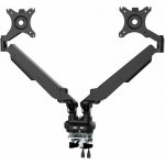 Polohovatelný držák pro 2 monitory, 2-9 Kg, svorka a průchodka stolu, 17"-32", USB HUB, 75x75/100x100, černý – Sleviste.cz