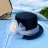 Svatební autodekorace Svatba-eshop Cylindr černý s ivory přízdobou - svatební cylindr na ženichovo auto