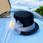 Svatba-eshop Cylindr černý s ivory přízdobou - svatební cylindr na ženichovo auto – Zboží Dáma