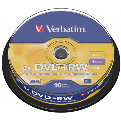 Verbatim DVD+RW 4,7GB 4x, SERL, spindle, 10ks (43488) – Zboží Mobilmania