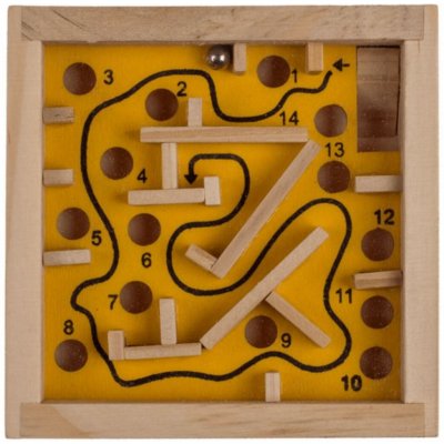 Dřevěný mini motorický labyrint s kuličkou Žlutá