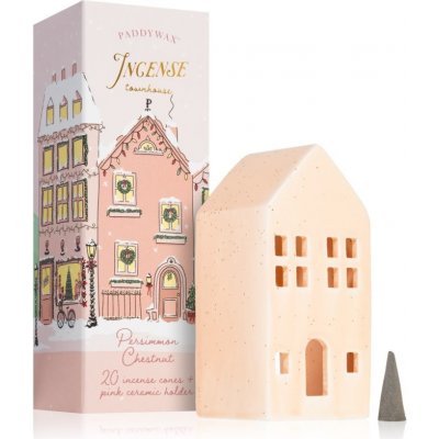 Paddywax Ceramic Village Persimmon Chestnut kadidlo 20 ks + Pink Townhouse Incense Holder – Sleviste.cz