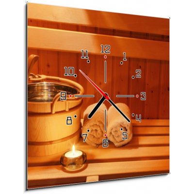 Obraz s hodinami 1D - 50 x 50 cm - Wellness und Spa in der Sauna Wellness und Spa v sauně