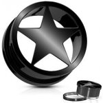 Šperky4U šroubovací ocelový tunel hvězda TN01144-10 černý – Zboží Dáma