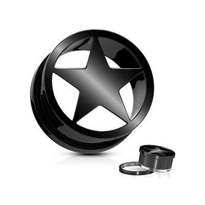 Šperky4U šroubovací ocelový tunel hvězda TN01144-10 černý – Zboží Dáma