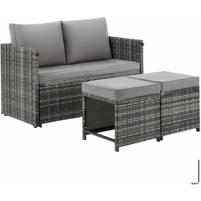 tectake 406393 2 v 1 ratanová zahradní sedací souprava monopoli, pohovka a lounge set - šedá – Zboží Mobilmania