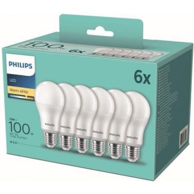 Philips LED sada žárovek 6x13W-100W E27 1521lm 2700K set 6ks, bílá