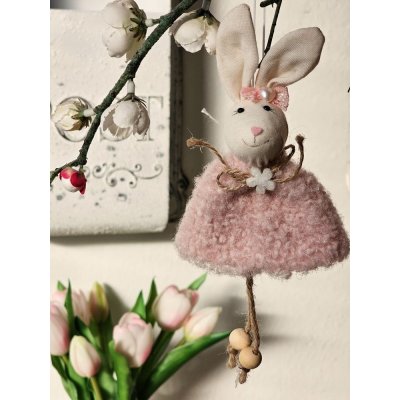 Závěsný velikonoční králíček s růžovými šaty Magiccal 8*3*16 cm – Hledejceny.cz