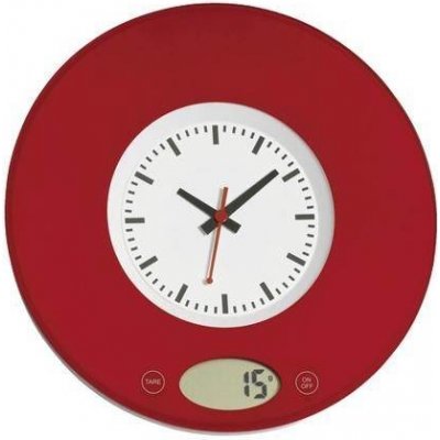 Kuchyňská digitální váha s analogovými hodinami, červená – Zboží Mobilmania
