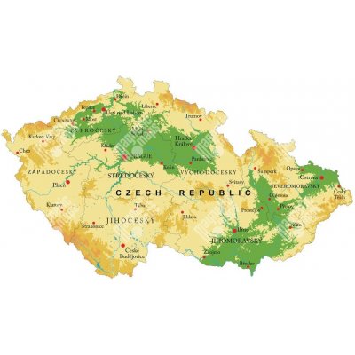 Magnetická mapa České republiky, geografická, barevná (samolepící feretická fólie) 103 x 66 cm