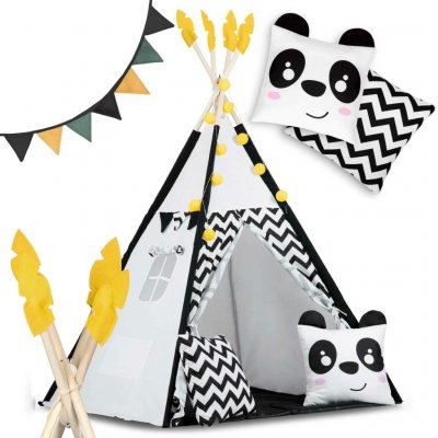 Nukido 740025 Dětské teepee s girlandou a světýlky bíločerné s pandou – Sleviste.cz