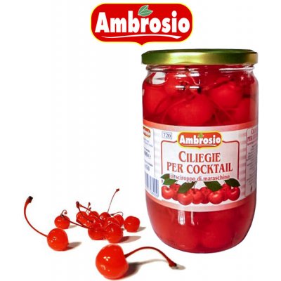 Ambrosio koktejlové třešně v marasku se stopkou 750 g – Zboží Dáma