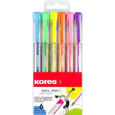 KORES K11 Gel Pen Neon, hrot 0,8 mm, sada 6 barev
