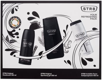 STR8 Original dárková kazeta deospray pro muže deodorant 150 ml + sprchový gel 250 ml + antiperspirant Invisible Force 150 ml