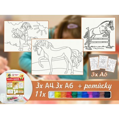 Radost v písku Základní sada koně 4 A4 Barevné pískování obrázků – Zboží Dáma