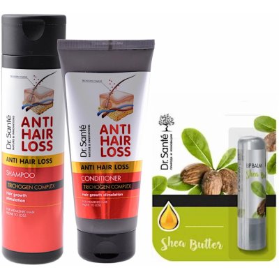 Dr. Santé Anti Hair Loss Dr. Santé Anti Hair Loss kondicionér pro podporu růstu vlasů 200 ml + Dr. Santé Shea Butter balzám na rty 3.6 g + Dr. Santé Anti Hair Loss šampon pro podporu růstu vlasů 250 m – Sleviste.cz