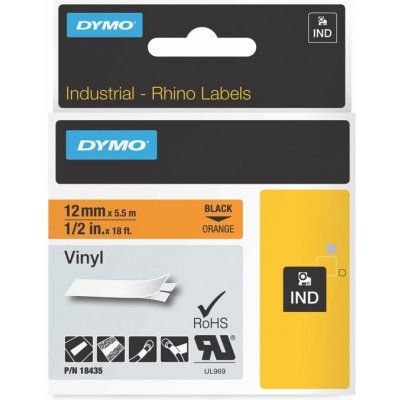 Dymo Rhino 18435, S0718490, 12mm x 5,5m černý tisk / oranžový podklad, originální páska – Zboží Živě