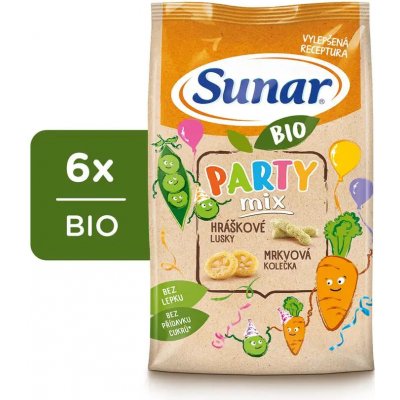 Sunar BIO Party mix hráškové a mrkvové dětské křupky 6 x 45 g – Zbozi.Blesk.cz