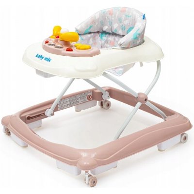 Baby Mix Chodítko s volantem a silikonovými kolečky pudrová růžová – Hledejceny.cz