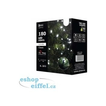 Emos ZY0804 LED venkovní vánoční řetěz CLASSIC LIGHTS 180xLED studená bílá 18m časovač zelený CLASSIC LIGHTST