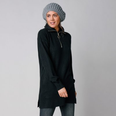 Dlouhý pulovr se stojáčkem na zip černá – Zboží Dáma