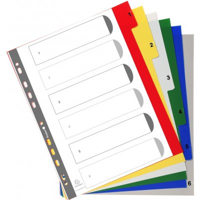 Rozlišovač číselný Exacompta 1-6, A4 maxi, PP, mix barev – Zboží Mobilmania