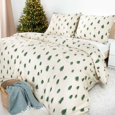 Goldea vánoční flanel povlečení stromečky na režném 140x200 70x90 – Sleviste.cz