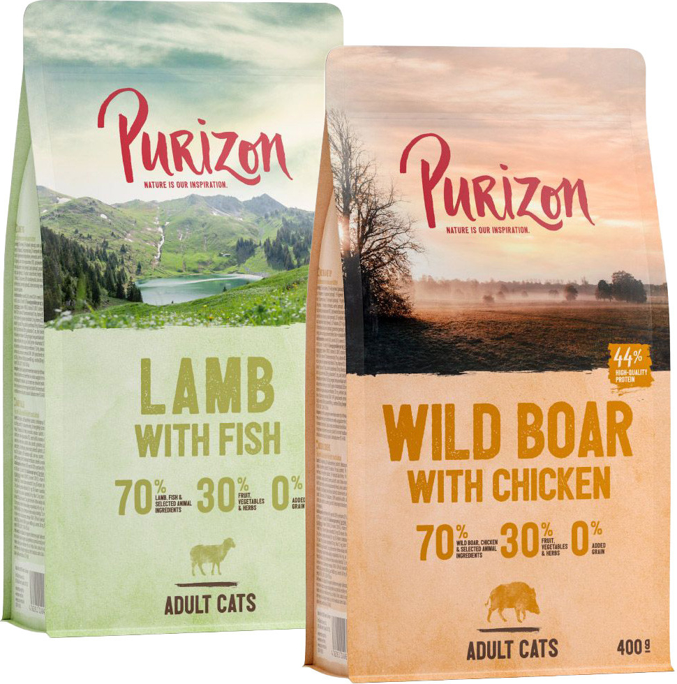 Purizon Adult granule Jehněčí & ryba a Divočák & Kuřecí 2 x 400 g