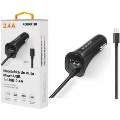 Nabíječka do auta ALIGATOR micro USB s USB výstupem, 2.4A, Turbo charge, Black – Zboží Mobilmania