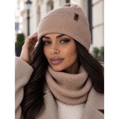 Fashionweek Dámský viskózový komplet čepice + nákrčník S3121 Capuccino – Hledejceny.cz