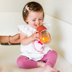 BabyOno netekoucí hrneček s brčkem a závažím cihlově červený 240 ml