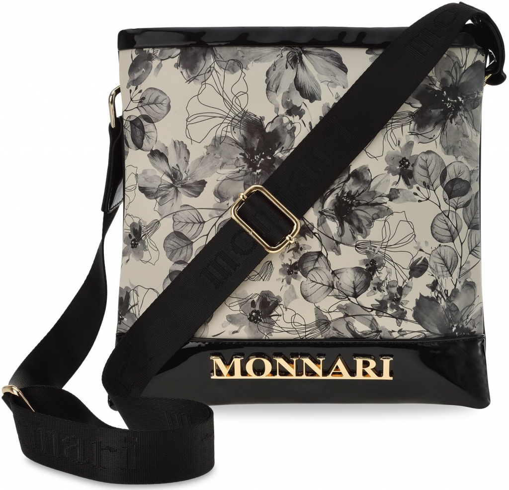 Monnari dámská černá kabelka listonoška taška na dokumenty přes rameno s květinami