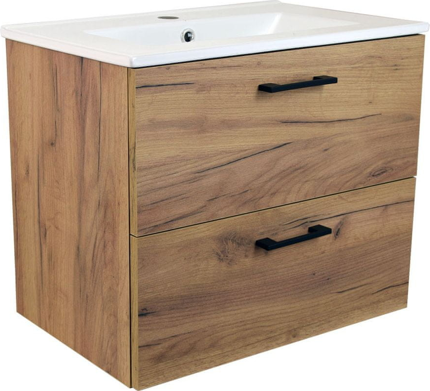 BPS-koupelny Koupelnová skříňka s keramickým umyvadlem Agria GO 60 - zlatý dub