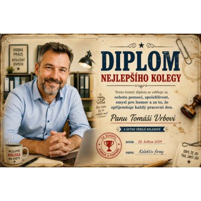 Bezvadary.cz Diplom pro nejlepšího kolegu s vlastní fotografií A4 30 x 21 cm dc17 – Hledejceny.cz