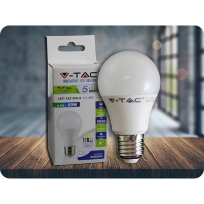 V-TAC E27 LED žárovka 6.5W, 806lm, A60, SAMSUNG CHIP Studená bílá – Hledejceny.cz