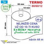 Termo kotouček 80/60/12 BPA 44m (80mm x 44m) Množství: 60 ks kotoučků v kartonu – Zboží Živě
